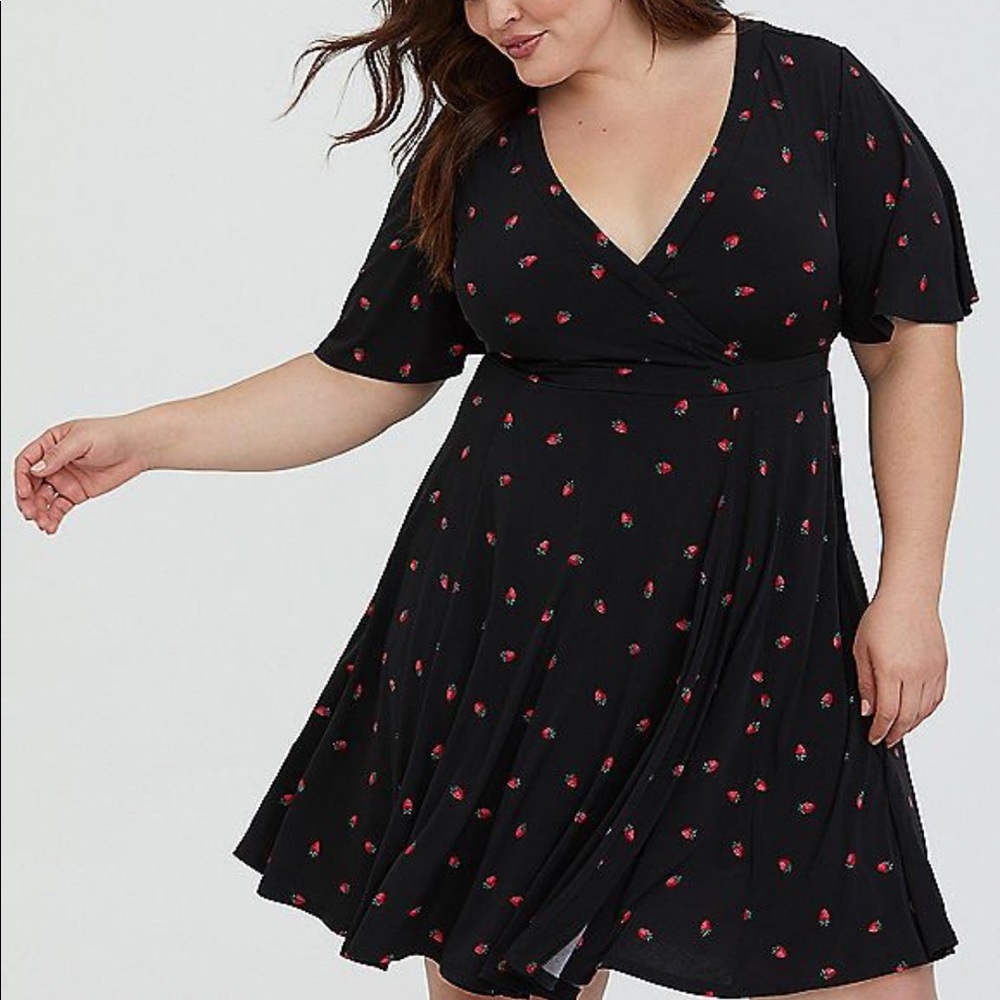 Torrid black strawberry studio knit wrap dress